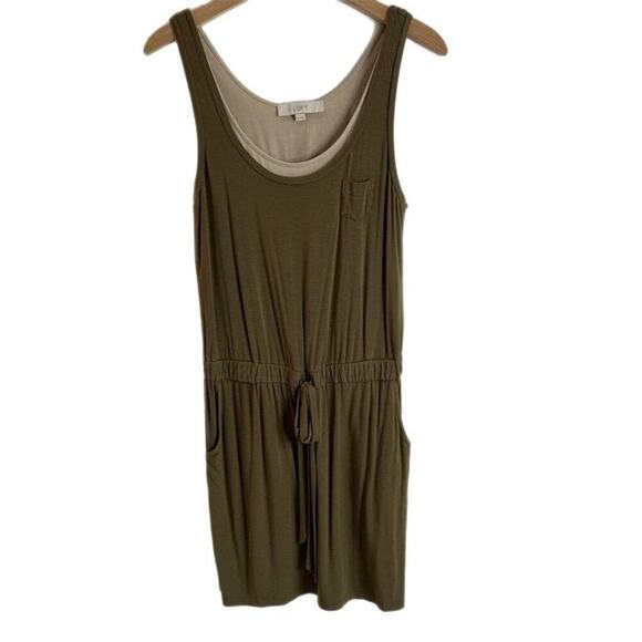 Ann Taylor Loft Womens Tank Dress XS Green Sleeveless Blouson Drawstring Layered - Picture 1 of 6